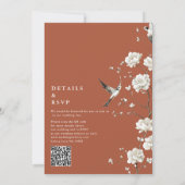 Terracotta Chinoiserie Floral QR Code Huwelijk Kaart (Achterkant)