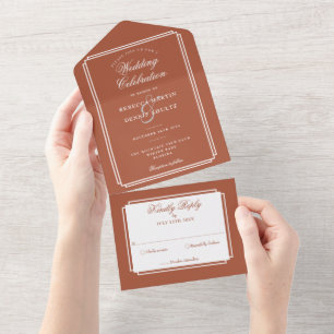 Terracotta Classic Deco Monogram Huwelijk All In One Uitnodiging