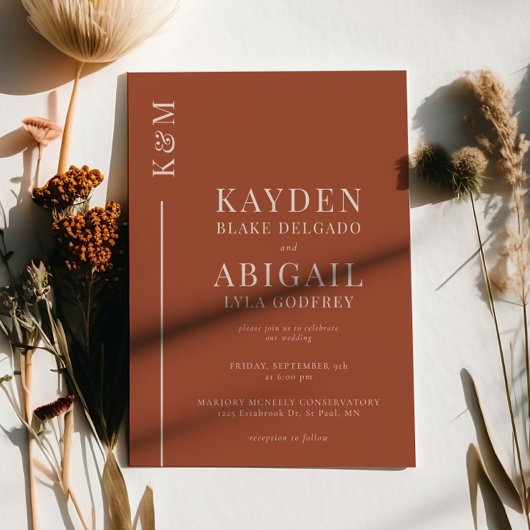 Terracotta Clean Line Minimalistische bruiloft Kaart