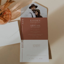 Terracotta Clean Line Wedding Invitation All In One Uitnodiging