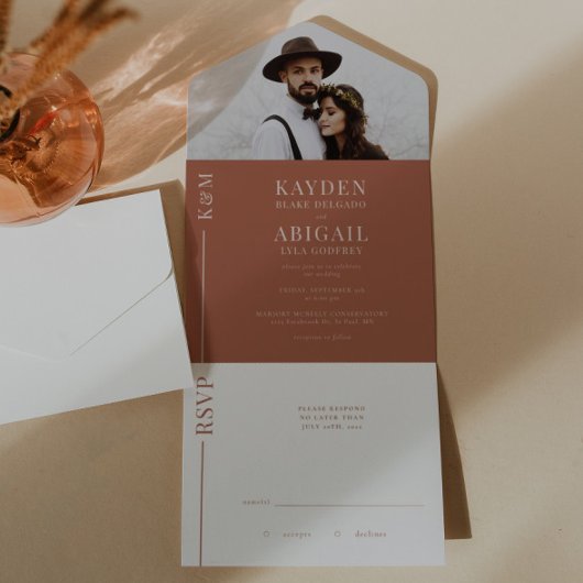 Terracotta Clean Line Wedding Invitation All In One Uitnodiging