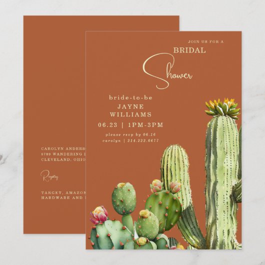 Terracotta Colorful Cactus Tropisch Vrijgezellenfe Kaart (Voorkant / Achterkant)