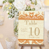 Terracotta Coral Ivory Swan Damask Table Number Briefkaart