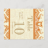 Terracotta Coral Ivory Swan Damask Table Number Briefkaart (Achterkant)