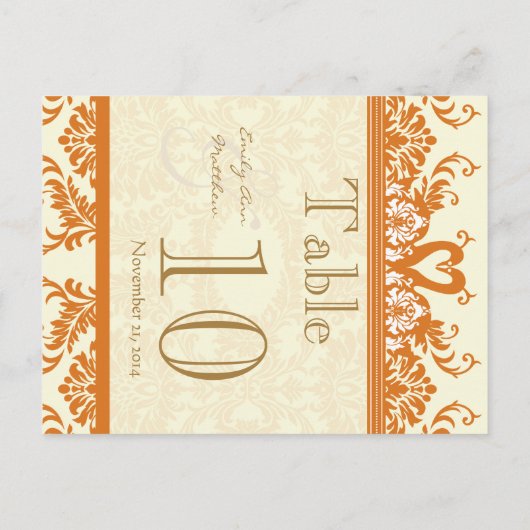 Terracotta Coral Ivory Swan Damask Table Number Briefkaart (Achterkant)
