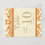 Terracotta Coral Ivory Swan Damask Table Number Briefkaart (Voorkant)