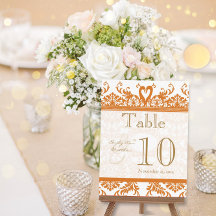 Terracotta Coral Swan Damask Table Number