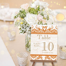 Terracotta Coral Swan Damask Table Number Briefkaart
