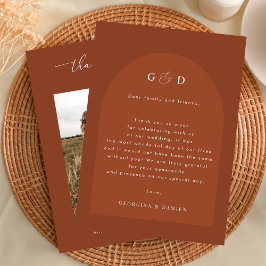 Terracotta Coriander Boho Foto Monogram Bruiloft Bedankkaart