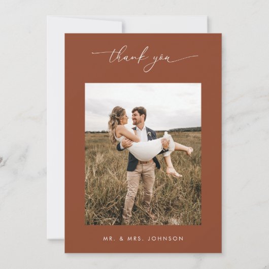 Terracotta Coriander Boho Foto Monogram Bruiloft Bedankkaart (Achterkant)