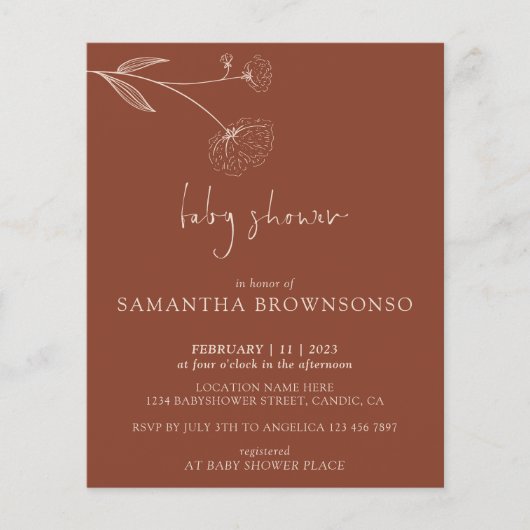 Terracotta Cotton Botanical Baby Show Budget Flyer (Voorkant)