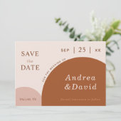 Terracotta & Cream Abstracte Boho Geometrische Arc Save The Date (Staand voorkant)