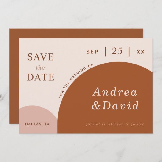 Terracotta & Cream Abstracte Boho Geometrische Arc Save The Date (Voorkant / Achterkant)