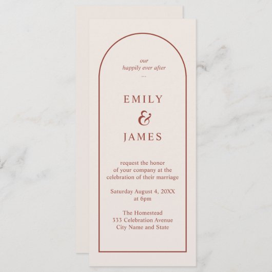 Terracotta & Cream Arch Minimalist Long Wedding Kaart (Voorkant / Achterkant)