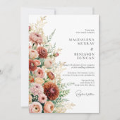 Terracotta Cream Blush Pink Garden Flowers Wedding Kaart (Voorkant)