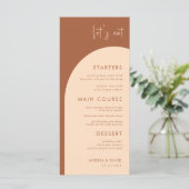 Terracotta & Cream Boho Arch Let's Eat Wedding Menu (Staand voorkant)