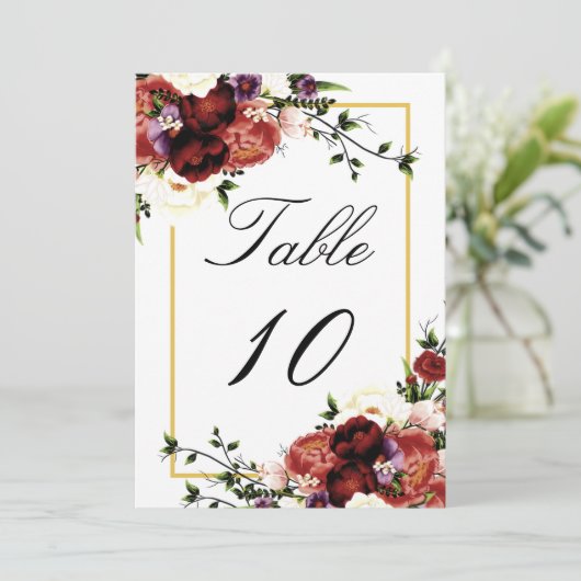 Terracotta Cream Burgundy Wedding-tabelnummer Aankondiging (Staand voorkant)