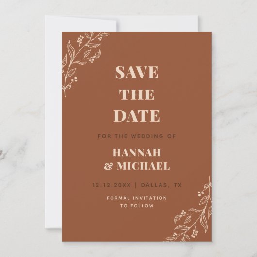 Terracotta Cream Drawn Floral Botanical Herfst Lea Save The Date (Voorkant)