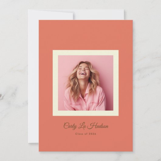 Terracotta Cream Minimal High School Photo Grad Aankondiging (Voorkant)