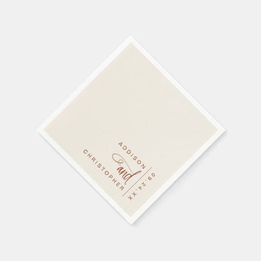 Terracotta Cream Moderne Minimalistische Bruiloft Servet (Hoek)