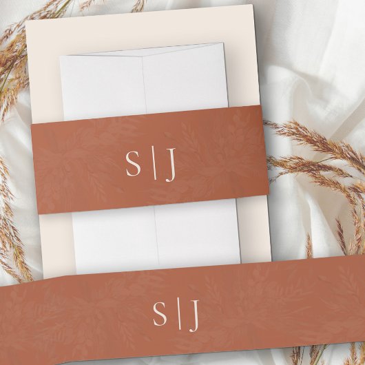 Terracotta Cream Simple Monogramed Uitnodigingen Wikkel