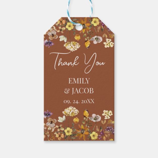 Terracotta & Cream Wildflower Boho Wedding Cadeaulabel (Voorkant)