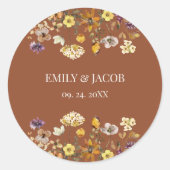 Terracotta & Cream Wildflower Boho Wedding Ronde Sticker (Voorkant)