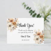 Terracotta Crème Bloemen Bruiloft Bedankkaart (Staand voorkant)