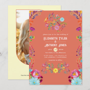 Terracotta & Crème Bloemrijke Mexicaanse Fiesta Br Kaart