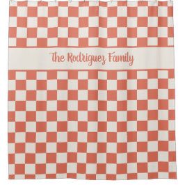 Terracotta Crème Geruit Patroon Aangepaste naam Douchegordijn