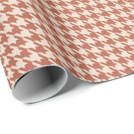 Terracotta & Crème Houndstooth Patroon | Warm Cadeaupapier