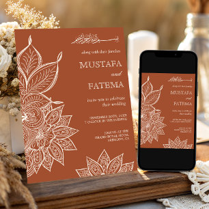 Terracotta Crème Mehndi Henna Moslim Bruiloft Kaart