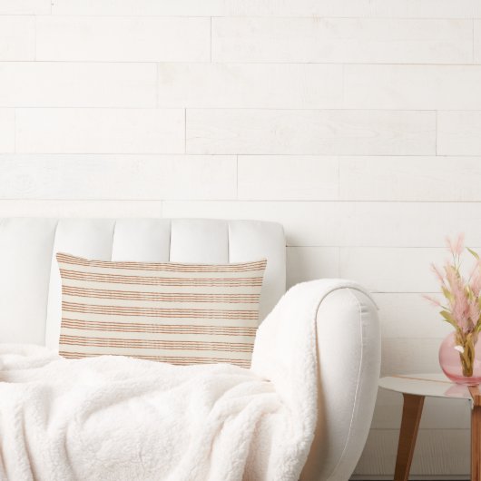 Terracotta Crème Modern Minimalistische Streep Boh Kussen (Bank)