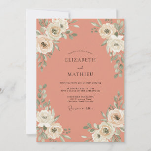 Terracotta Crème Ranunculus Eucalyptus Bruiloft Kaart