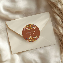 Terracotta & Crème Wilde Bloem Boho Bruiloft Ronde Sticker