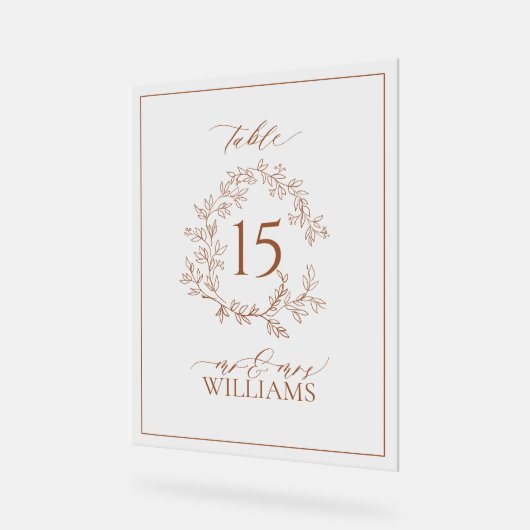 Terracotta Crest Monogram Trouwtafel Nummer Acryl Bord (Hoek)