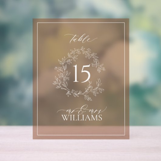 Terracotta Crest Monogram Trouwtafel Nummer Acryl Bord (Neutraal)