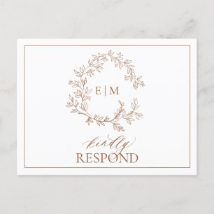 Terracotta Crest Monogram Wedding RSVP Uitnodiging Briefkaart