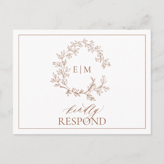 Terracotta Crest Monogram Wedding RSVP Uitnodiging Briefkaart (Voorkant)