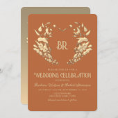 Terracotta Crest Monogram Wedding Uitnodiging (Voorkant / Achterkant)