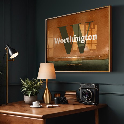 Terracotta Custom Last Name Print Sage Green Art