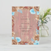 Terracotta Cyaan Bloemblad Bruiloft Kaart (Staand voorkant)