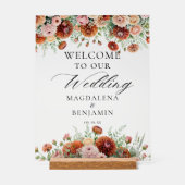 Terracotta Dahlia Bloemen Kalligrafie Welkom Acryl Bord (Voorkant)