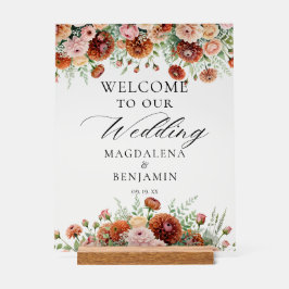 Terracotta Dahlia Bloemen Kalligrafie Welkom Acryl Bord