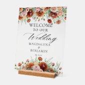 Terracotta Dahlia Bloemen Kalligrafie Welkom Acryl Bord (Hoek)