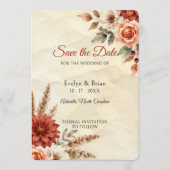 Terracotta Dahlia Pampas Gras Herfst Boho Bruiloft Save The Date (Voorkant)