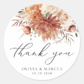 Terracotta Dahlia Roos bruiloft Dank u gunst Ronde Sticker (Voorkant)