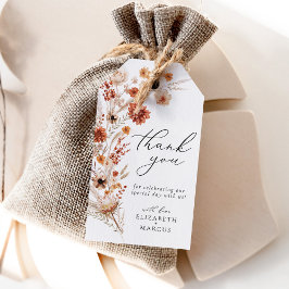 Terracotta Dahlia Wildflower Elegante huwelijksgun Cadeaulabel