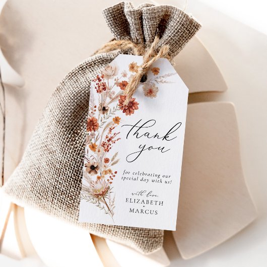 Terracotta Dahlia Wildflower Elegante huwelijksgun Cadeaulabel