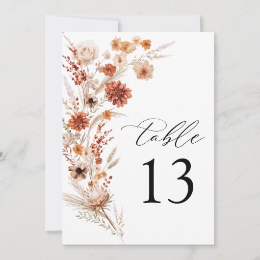 Terracotta Dahlia Wildflower Trouwtafel Nummer (Voorkant)